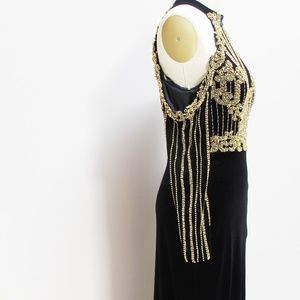 VINTAGE Black Dress with Gold Beading